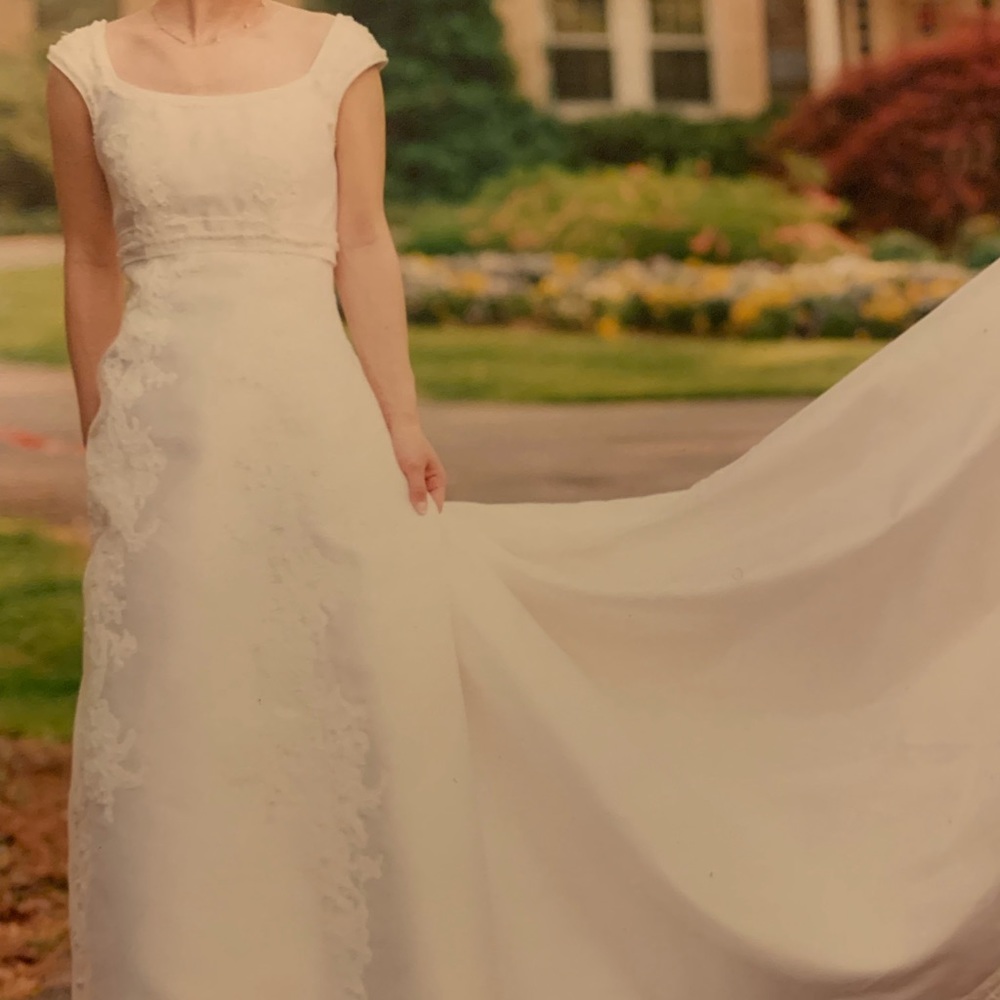 Christos Satin & Lace A-Line Wedding Dress